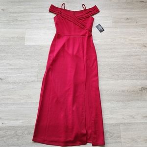 Alexa B Nites Red Formal Dress Gown Womens 10 Off Shoulder Side Slit Long